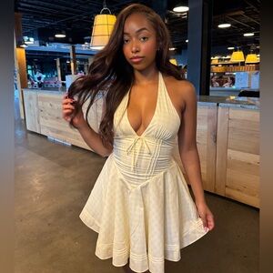 *SOLD* Gingham white and butter yellow halter dress